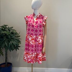 Pink and Red Patterned Women's Dress